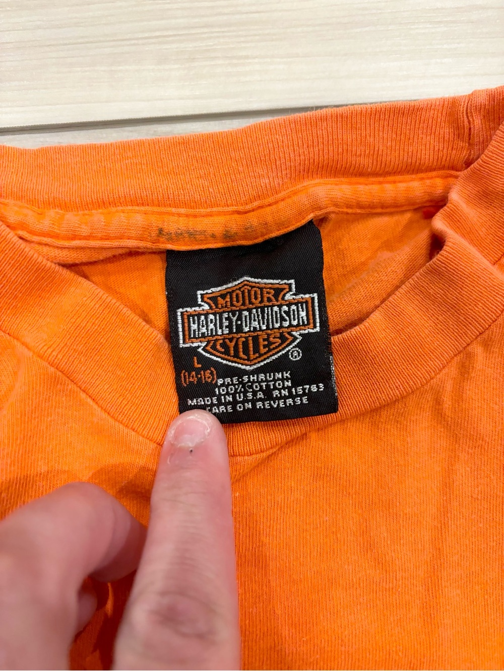 Vintage 90s Harley-Davidson Bright Orange Motorcycle Graphic Baby Tee Cropped - Picture 4 of 5